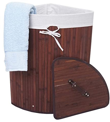 Eckwäschekorb HWC-C21AM, Laundry Wäschebox Wäschesammler Wäschebehälter, Bambus 61x48x35cm 50l - braun
