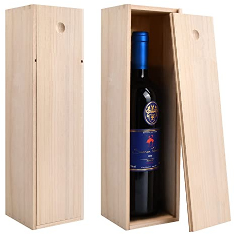 Caja de Madera para Vino, Regalo Con Tapa Corredera - Almacenamiento de Botellas para Fiesta, Cumpleaños, Bodas y Casa Nueva