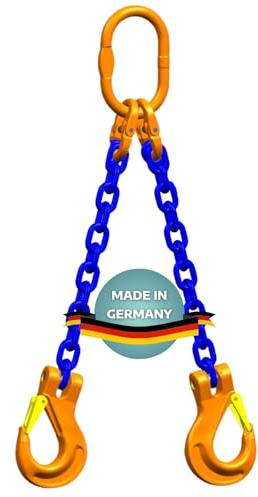 AWOTEX Zweistrang-Kettengehänge 6 mm GK 10 I 2 m Lange Anschlagkette Baustelle I Bagger-Zubehör I Traglast 2000kg (0°-45°) & 1400kg (45°-60°) nach EN818-4 I Kettengehänge 2-Strang