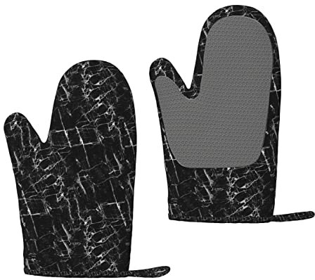 Marbre Noir, Gants de Four, Gants de Cuisine antidérapants en Silicone, Gants de Cuisson résistants à la Chaleur Une Paire