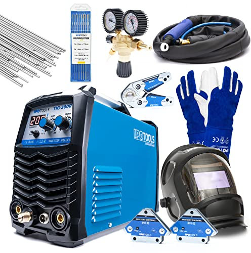 IPOTOOLS TIG 200R WIG Poste à souder TIG 200R DC - Poste à souder TIG WIG 200 A entièrement numérique avec casque de soudage automatique de couleur authentique, allumage HF, MMA E-Hand, IGBT