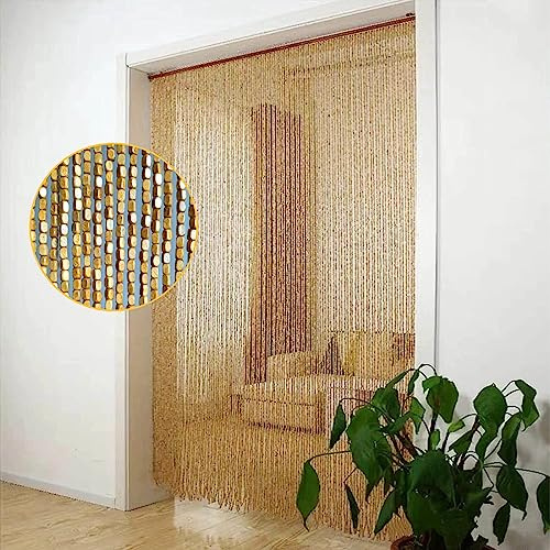 KGUDYS Natürliche Holz Und Bambus Perlenvorhang,Sommer Fliegenvorhang Holz Perlen,Hängende Türvorhänge Panel,Privatsphäre Verdunkelung Vorhang,60-140cm Breit,Türvorhang Für Haus,120strands(120x240cm)