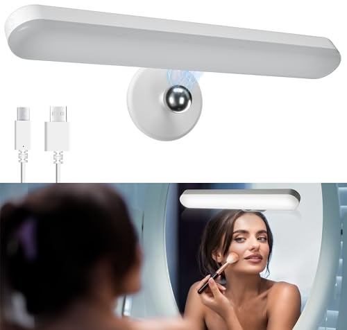 Benreom Wireless Vanity Lights for Mirror, Rechargeable Battery Operated Stick on Lamp, Adjustable Color Brightness & Angle Makeup Light, Cordless Magnetic LED Bar Renter Friendly Lighting Decor Gift