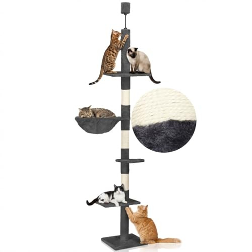 SPRINGOS Kratzbaum Katzenkratzer Liegemulde deckenhoch höhenverstellbar 240 cm - 265 cm