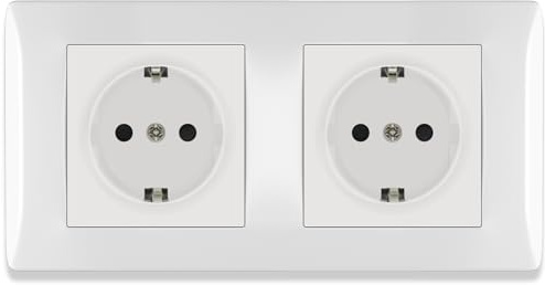 BSEED Schuko Steckdose mit Steckklemme, Doppelsteckdose Unterputz, 2 Fach Steckdose Unterputz mit PC Rahmen, Einbausteckdose Unterputz 16Amp, Doppel Schutzkontakt Wandsteckdose Weiß - 152 mm
