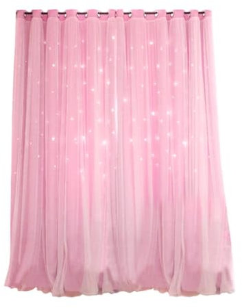 DECHOUS Doppelschicht Vorhang Mit Ausgehöhlten Sternen Verdunkelungsvorhänge Aus Doppelstoff Und Tüll Gardinen Für Schlafzimmer Und Wohnzimmer Rosa
