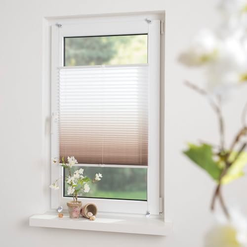 Bedrucktes Klemmfix-Plissee mit Farbverlauf, Lichtschutz, Sichtschutz, verspannt, ohne Bohren oder Schrauben, Breite: 110 cm/Länge: 130 cm, caffee Latte