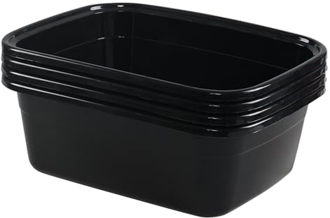 Knifefish 12 Quart Plastic Wash Basin Dish Pan Tub, 4 Packs, Black