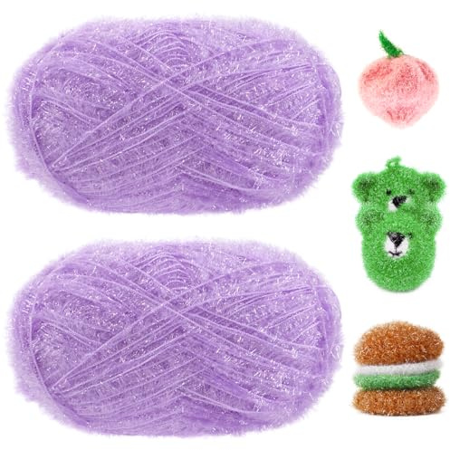 Uiopa Schwammgarn, 200g(2 x 100g, 2 x 200m) Glitzer Crochet Yarn, Flauschige Schwammwolle Garn zum Häkeln Stricken Spültücher Badeschwämme Dekoration DIY Crafts