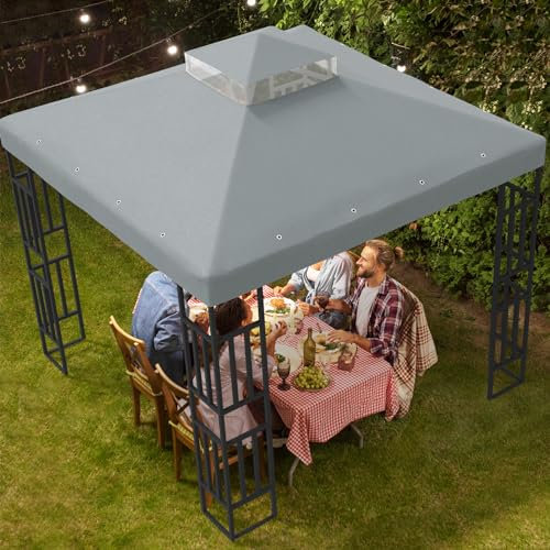 GUINGFUN 10 x 10 Pavillon Baldachin Ersatzabdeckung Doppelstöckige Pavillon Baldachin Ersatzplatte für Outdoor Terrasse Garten (Grau)