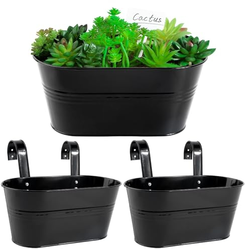 BOFUNX 2pcs Pots de Fleurs à Suspendre Noir Métal avec Double Crochet Pot Plante Suspendu avec Trou de Drainage Vintage pour Décoration Jardin Balcon Terrasse Intérieur ou Extérieur