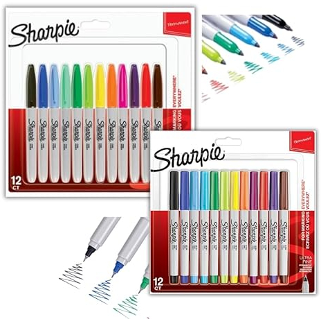 Sharpie Permanentmarker | feine Spitze für kräftige Details und ultrafeine Spitze | 2x 12 Stück