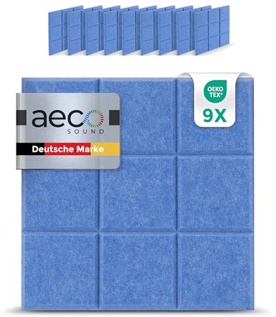 Aeco Sound® Akustikpaneele selbstklebend – 9er-Set | 30x30cm | Akustikfilz Himmelblau, extra dick 15mm – 3D Wandpaneele für Schalldämmung & Wandverkleidung Innen