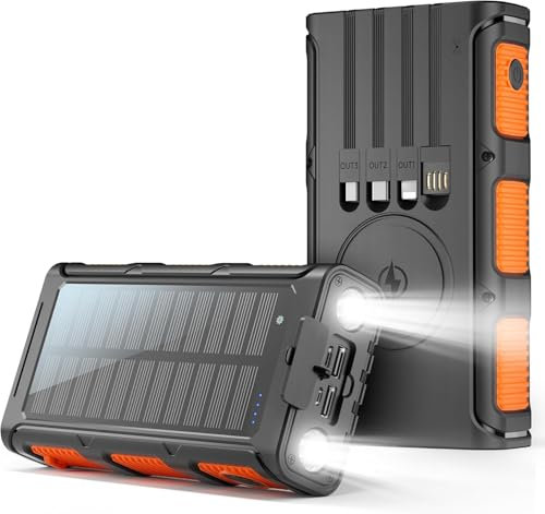 Chargeur solaire 56800 mAh 65 W, chargeur portable USB C, chargeur solaire à charge rapide, batterie externe avec lampes de poche LED, 4 lignes de charge supplémentaires, idéal pour le camping en