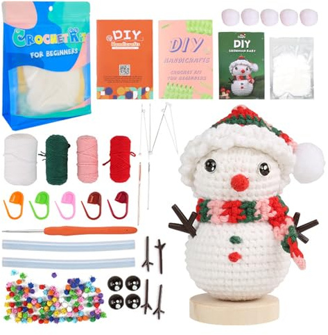 Vidillo Häkelset für Anfänger Schneemann Häkelnadel Set Häkel-Starterset Fleshiness Anfänger Häkeln Strickset Häkeln Starter Pack DIY mit Häkelnadel,Garn,Anleitung,Video-Tutorial Erwachsene (Rot)