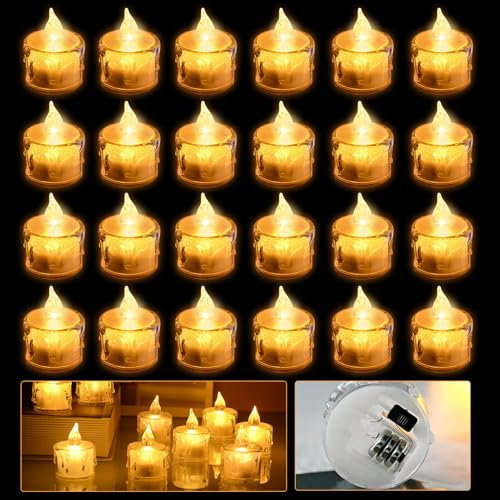 24 Stück LED Teelichter - Led kerzen outdoor mit Batterien - Wiederverwendbare Teelichter Elektrisch Deko für Hochzeit, Festival, Parteien, Garten, Desktop, Hauptdekorationen (Warmes Licht)