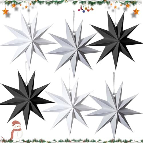 NLMWTI Estrella Plegable de Navidad, 6 Piezas Estrella Plegable 30cm Estrella de Navidad, Linterna Estrella Papel, Estrellas Papel Decorativas para Navidad, Fiesta Decoración del Hogar