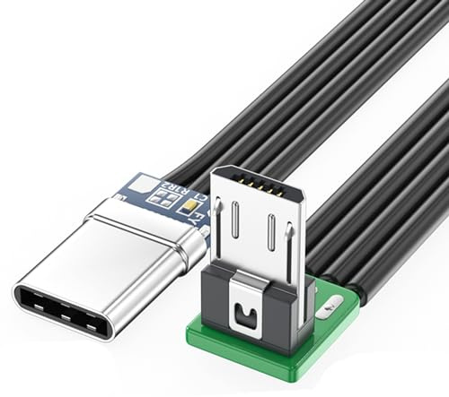 Ldabrye Short FFC USBC Flat Thin Ribbon FPC Cable USB TypeC 90 Degree to MicroUSB for Data and Charging