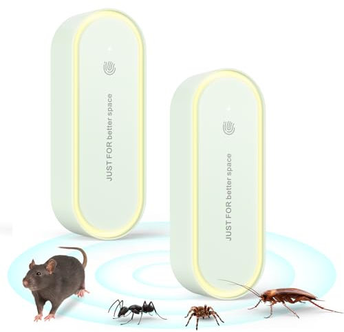 2 Pack Mäuseabwehr Mäusevertreiber Ultraschall,360° Rattenabwehr Ultraschall,Ultraschall Schädlingsbekämpfer with Light, Ultraschall Gegen Ratten für Kakerlaken, Mäuse,Fliegen, Mücken,Spinnen,Harmlos