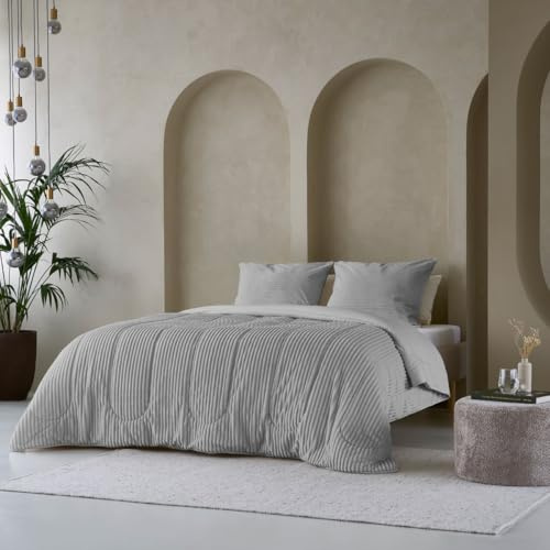 Zelesta Groovebed Couette sans Housse - Teddy Linge de lit - Couette d'hiver et Couette d'été - Couette Lavable sans Housse - Hypoallergénique - Couette Moelleuse (Grey, 140x200 Cm)