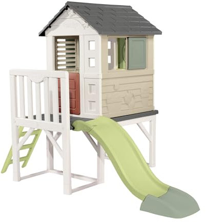 Smoby Life - Stelzenhaus (150x160x197x243 cm) mit mind. 60% Recycling Anteil - Spielhaus mit Rutsche, XL Spiel-Villa auf Stelzen, mit Fenstern, Tür, Veranda, Leiter, für Jungen und Mädchen ab 2 Jahren