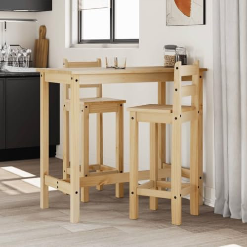Xichuzi 3-TLG. Bar-Set Massivholz Kiefer, Bartisch Mit Barhocker Set, Hochtisch Mit Stühlen Set, Esstisch Mit Stühlen, Küchentheke Mit Hocker - 4005690
