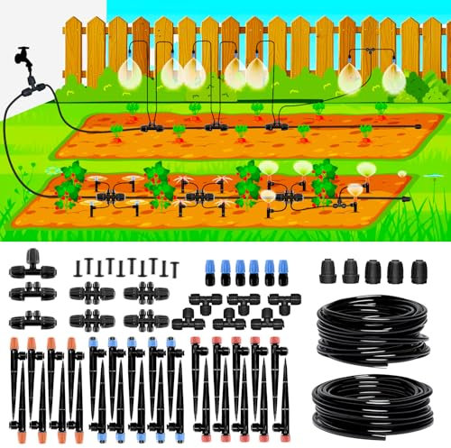 240FT Drip Irrigation System, 2025 Upgraded Quick Connector Irrigation System for Garden, Adjustable Nozzles, Garden Watering System with 1/4 & 1/2 Tubing, Sprinklers for Garden, Greenhouse, Lawn