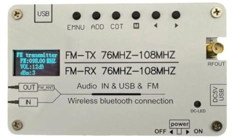 Tuesoa Transmisor FM Multifuncional Transmisor FM USB Bluetooth Radio FM 76MHZ-108MHz Recepción y Transmisión de Audio AUX