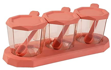 ETZRYSYB Juego de tarros de especias, salero y pimienta, salero, salero, transparente con cuchara, apto para caja de almacenamiento de contenedores de cocina (rojo)
