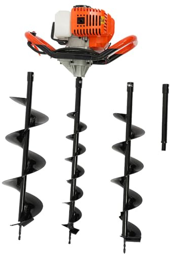 Wulimasun 71cc Benzin Erdbohrer,2-Takt-Motor Post Loch Grabung Maschine mit 3 Bohrer 100,150,200 Mm 300rpm 1l Kraftstofftank Sicherheitszubehör & Toolkit,für Gartenarbeit und Zaunpfähle