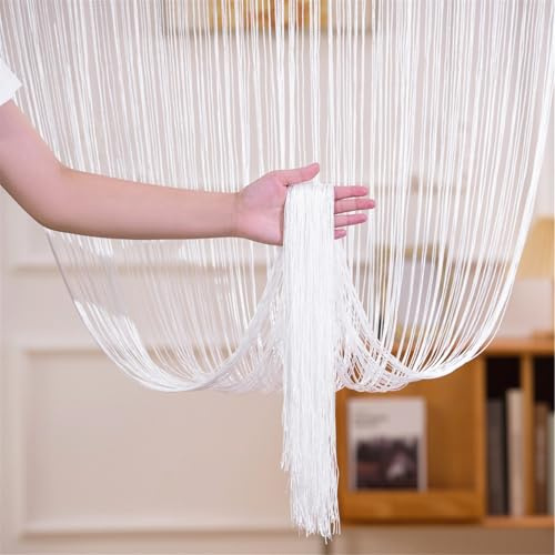 Surwin Tenda Antimosche a Fili per Porta Esterna, Colorato Tenda a Fili Glitterata Pannelli Divisori per Mosche Divisorio per Stanze Finestre Decorazioni (Bianco,100x200cm)