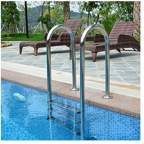 GXXINGIN Scaletta per Piscina Antiscivolo in Acciaio Inox, gradini di Salita ispessiti a 2/3 gradini con corrimano per Uso Interno/Esterno, Finitura Argento Resistente, Parete Tubolare da 1,2 mm