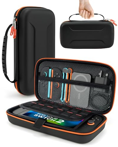 TRANSNOVO Funda para Nintendo Switch 2 (2025), Estuche de Transporte con 12 Cartuchos de Juego, Funda Protectora rígida de Viaje para Consola Nintendo Switch 2, Cargador y Accesorios, Negro