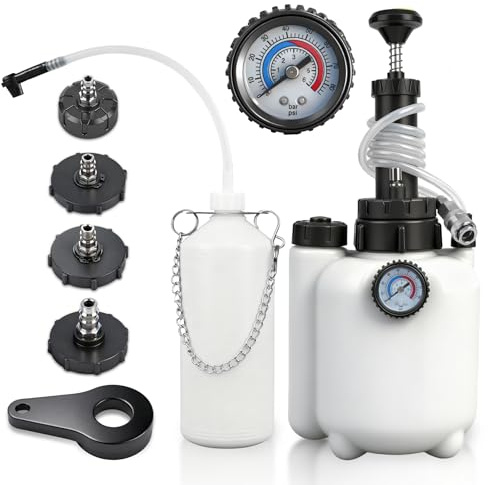 Beefire 3L Brake Bleeder Kit with Pressure Gauge, 1L Waste Bottle & 4 Upgraded Adapters, Manual Brake Fluid Bleeder Tool for Most Vehicles