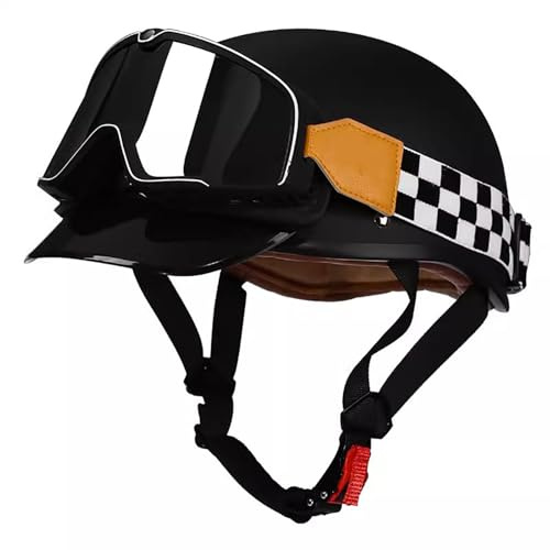 Motorcykelhjälm Tysk Stil Halvhjälm Dödskallehatt Vuxna Män Kvinnor Skalhjälm Med Visir, DOT-Godkänd Retro Ansiktshjälm För Cruiser Scooter Chopper 9,M(57~58cm)