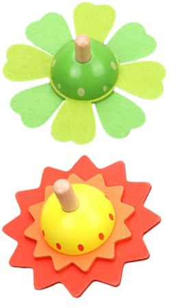 MUSISALY Lot de 2 Toupies en Bois Colorées pour Garçon et Filles Jouets Anti-Stress Traditionnels Jaune et Vert Légères et Solide Favorisent la Coordination Œil-Main Divertissement et