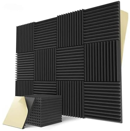 Soundproof Wall Panels 12/24Pcs Self-Adhesive Studio Acoustic Foam Panels High Density Soundproof Wall for Gaming Room Home 30x30x2.5cm(Black,24pcs)