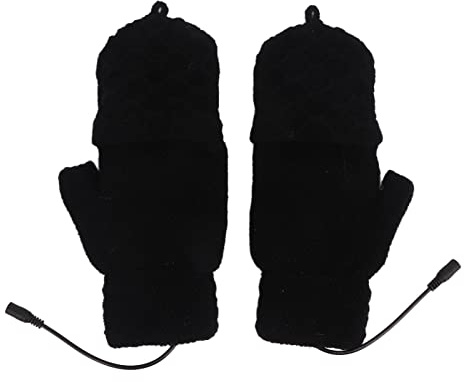 Aoaoy Halbfingerlose USB-Heizhandschuhe, Doppelseitige Heizung, Vollfinger, Strickende Handwärmerhandschuhe Zum Radfahren, Schwarz