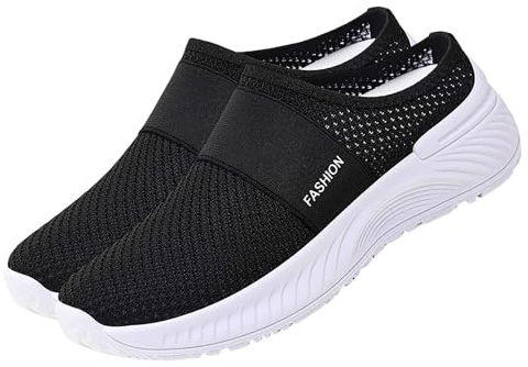 Nättofflor för damer, ventilerande pantolettortopediska skor för damer, ventilerande sandaletter, slip-on, trädgårdsskor, diabetiker, slip-skor, lätta strandskor, luftkuddar, tofflor, svart, 39 EU