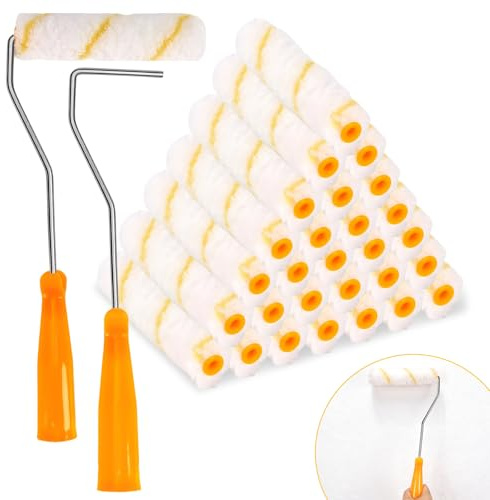 30Pcs Paint Roller 6 Inch, Mini Paint Roller with 2Pcs Roller Frame | Mini Roller Sleeves, Paint Roller Set, Rollers for Painting, Wall, Ceilings, Doors, Home DIY Painting