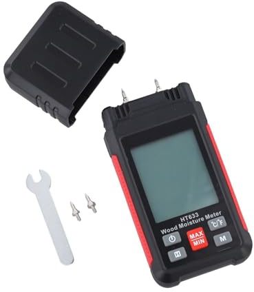 MuchLuckystar HT633 Digital Wood Moisture Meter with 7 Material Settings, Detachable Probe, LCD Hygrometer for Timber, Concrete, Drywall, Temperature & Humidity Monitor