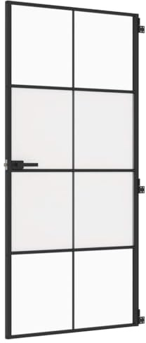 Qnhdfrt Innentür 93x201,5 cm – Moderne Zimmertür mit schwarzem Aluminiumrahmen – Glastür aus robustem Einscheibensicherheitsglas – Transparentes & mattes Design für Wohnräume
