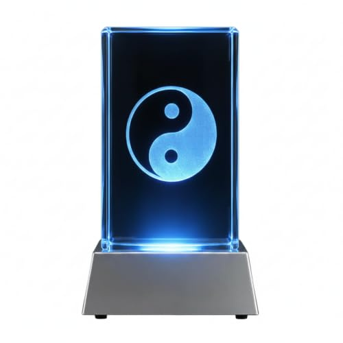 Kaltner Präsente Stimmungslicht - Das perfekte Geschenk: LED Kerze/Kristall Glasblock / 3D-Laser-Gravur/Nachtlicht, Ying Yang, Zen, Buddha