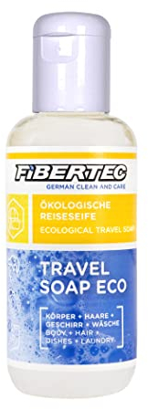 FIBERTEC Travel Soap Eco 100ml – 3-in-1 Reise-Seife flüssig, Körperpflege, Waschmittel & Geschirrspülmittel in einer Universal-Lösung, Biologisch abbaubar, Made in Germany