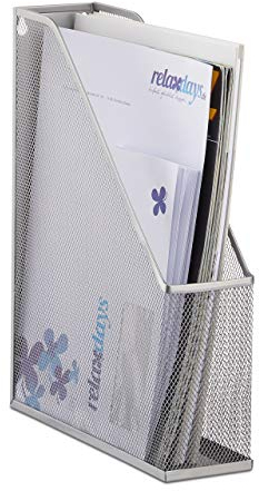 Relaxdays Stehsammler A4 Metallgeflecht, Stehordner, bis C4, Archivbox, Ösen für Wandmontage, Dokumentenablage, silber, 31.5 x 7.2 x 25 cm