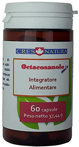 OCTACOSANOLO-mix 60 capsule. Integratore alimentare di octacosanolo, guaranà, taurina, vitamine, coenzima Q10. Per equilibrio peso, metabolismo. Prodotto in Italia.