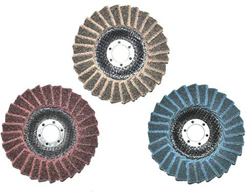 Set mit insgesamt 3 Stück 125mm Polierfächerscheiben. Je 1x Fein/Fine, Mittel/Medium, Grob/Coarse. 22.23mm für Winkelschleifer.