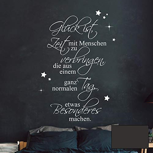 Wandtattoo Familie Aufkleber Zitat Spruch Glück ist Zeit verbringen mit Sterne Wanddeko Wandgestaltung M2449 - ausgewählte Farbe: *dunkelgrau* ausgewählte Größe: *M - 80cm hoch x 53cm breit*