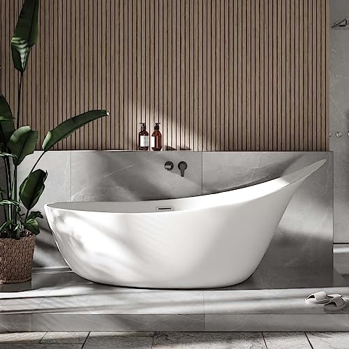 BERNSTEIN - Grande Baignoire îlot Acrylique sabot ovale pour Salle de Bain avec Bonde et trop plein - Garantie 5 ans - Blanc Brillant - 190x80x82cm - SOPHIE
