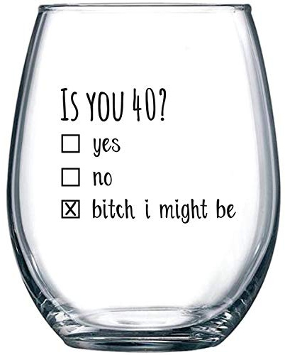 Gelid 40th Birthday Gifts for Women and Men Wine Glass - Funny Is You 40 Gift Idea for Mom Dad Husband Wife – 40 Year Old Party Supplies Decorations for Him, Her - 15oz
